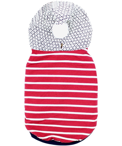 Parisian Pet Striped Pom Pom Hoodie, Red – Soft & Fashionable Pet Hoodie with Playful Pom Pom Design