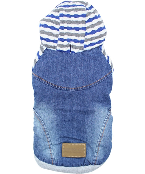 Parisian Pet Denim Striped Hoodie, Blue for Dogs & Cats – Soft, Stylish Pet Apparel