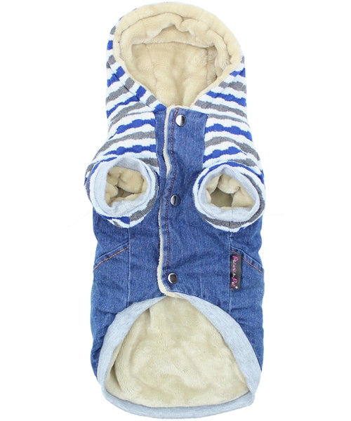 Parisian Pet Denim Striped Hoodie, Blue for Dogs & Cats  Soft, Stylish Pet Apparel