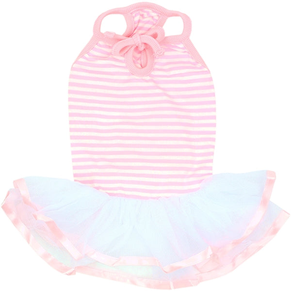 Parisian Pet Ballerina Dress Dog T-Shirt-Pink & White Stripes