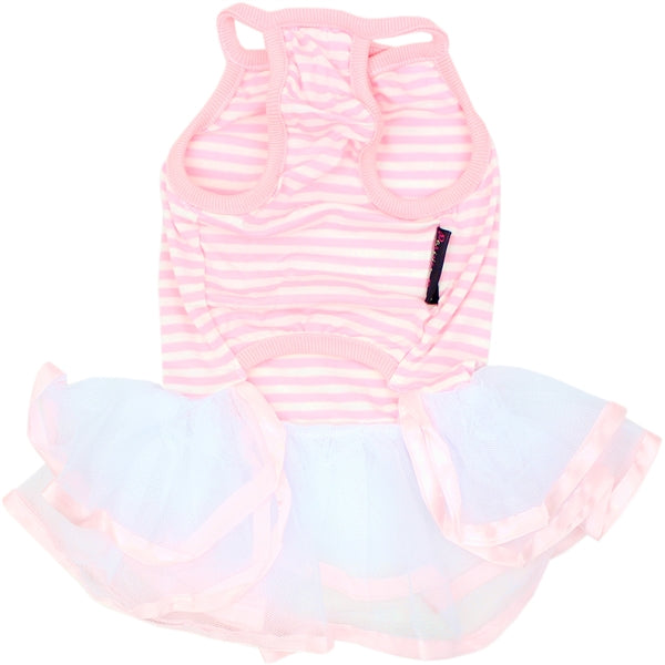 Parisian Pet Ballerina Dress Dog T-Shirt-Pink & White Stripes