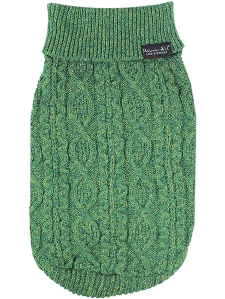 Parisian Pet Cable Knit Sweater - Warm & Stylish Pet Sweater in Green for Dogs & Cats