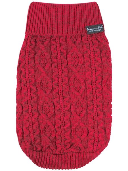 Parisian Pet Cable Knit Sweater - Warm & Stylish Pet Sweater in Red for Dogs & Cats-Valentines Day