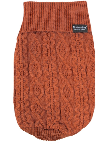 Parisian Pet Cable Knit Sweater - Warm & Stylish Pet Sweater in Terracotta for Dogs & Cats