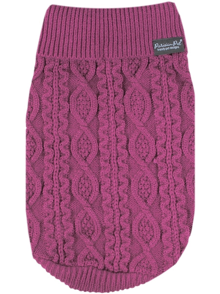 Parisian Pet Cable Knit Sweater - Warm & Stylish Pet Sweater in Raspberry for Dogs & Cats-Valentines Day