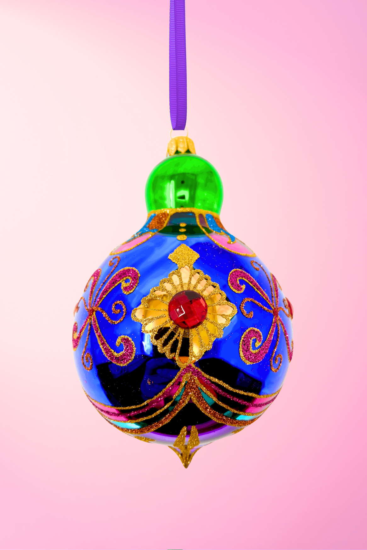 Sapphire Sparkling Gem Glass Christmas Bauble