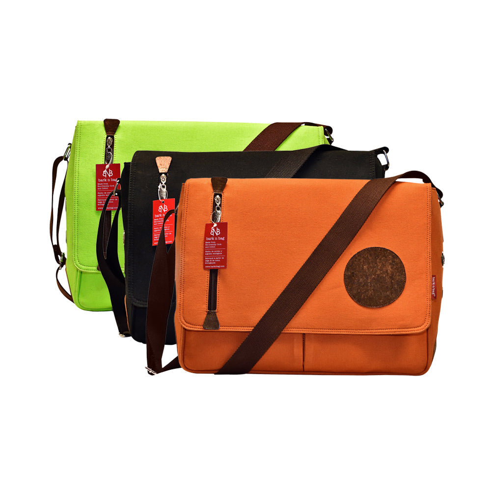 SAUVIGNON BARC MESSENGER COTTON CANVAS & CORK: LIME/BROWN