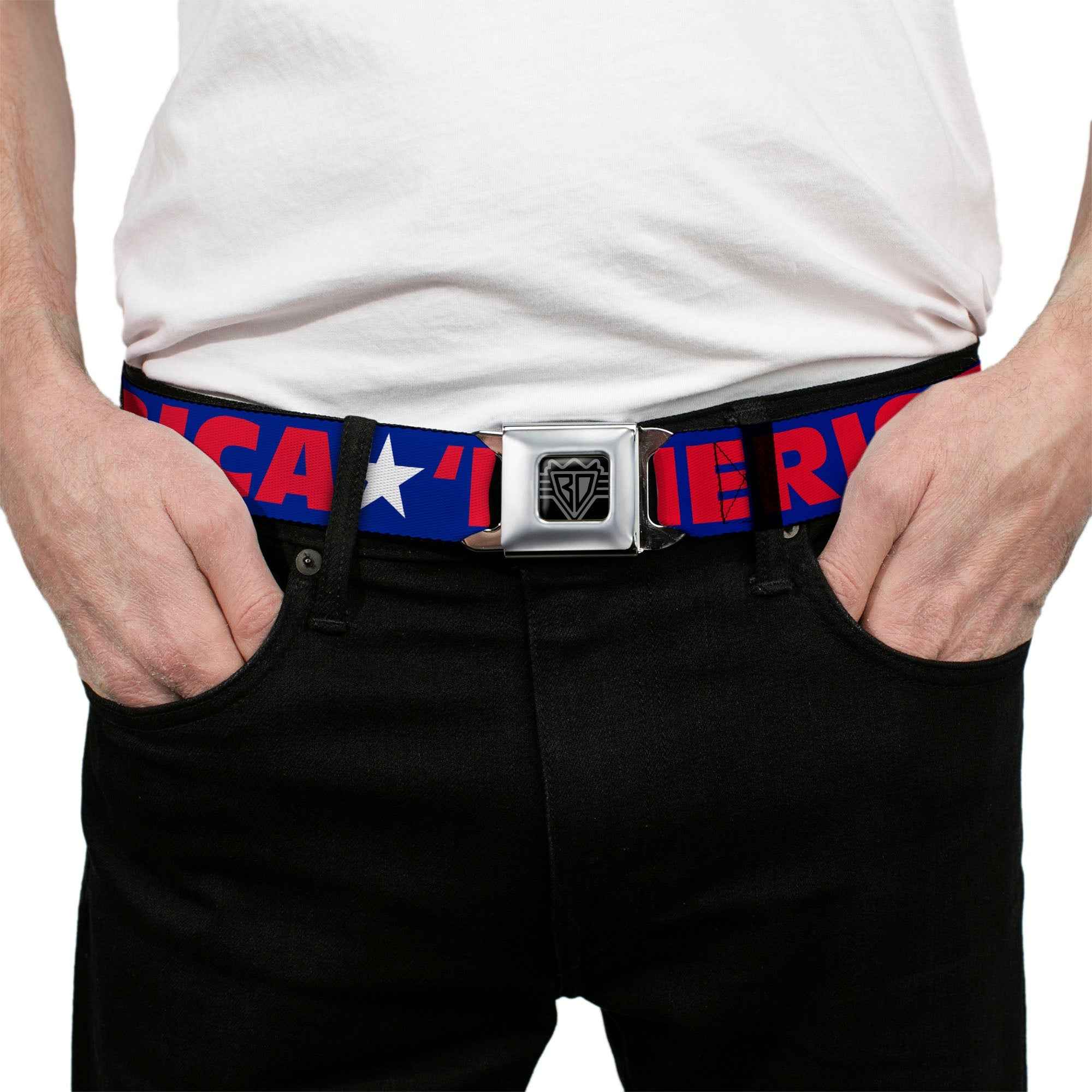 'MERICA Star USA Seatbelt Belt – World Cup 2026 Fan Gear (Blue/Red/White)