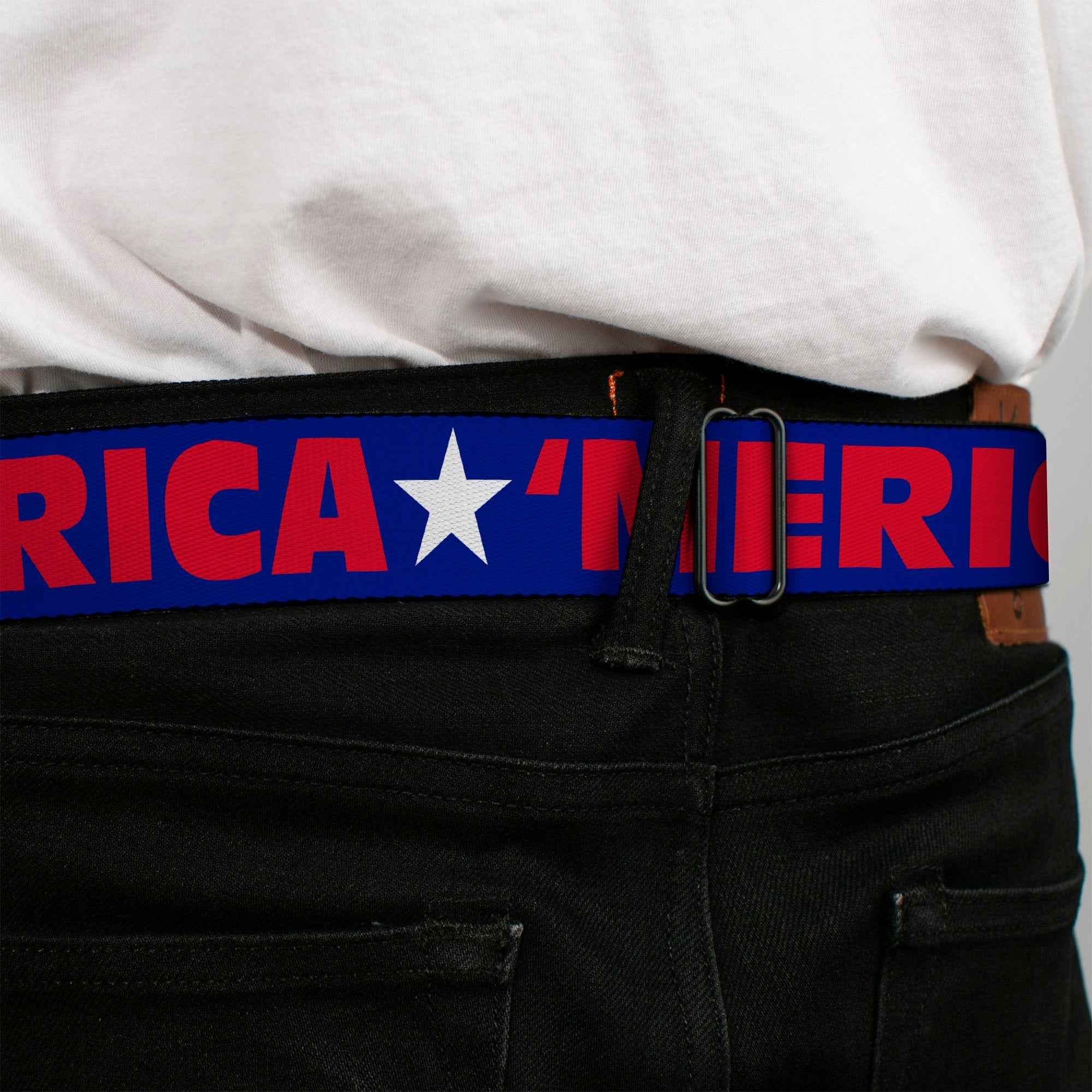'MERICA Star USA Seatbelt Belt – World Cup 2026 Fan Gear (Blue/Red/White)