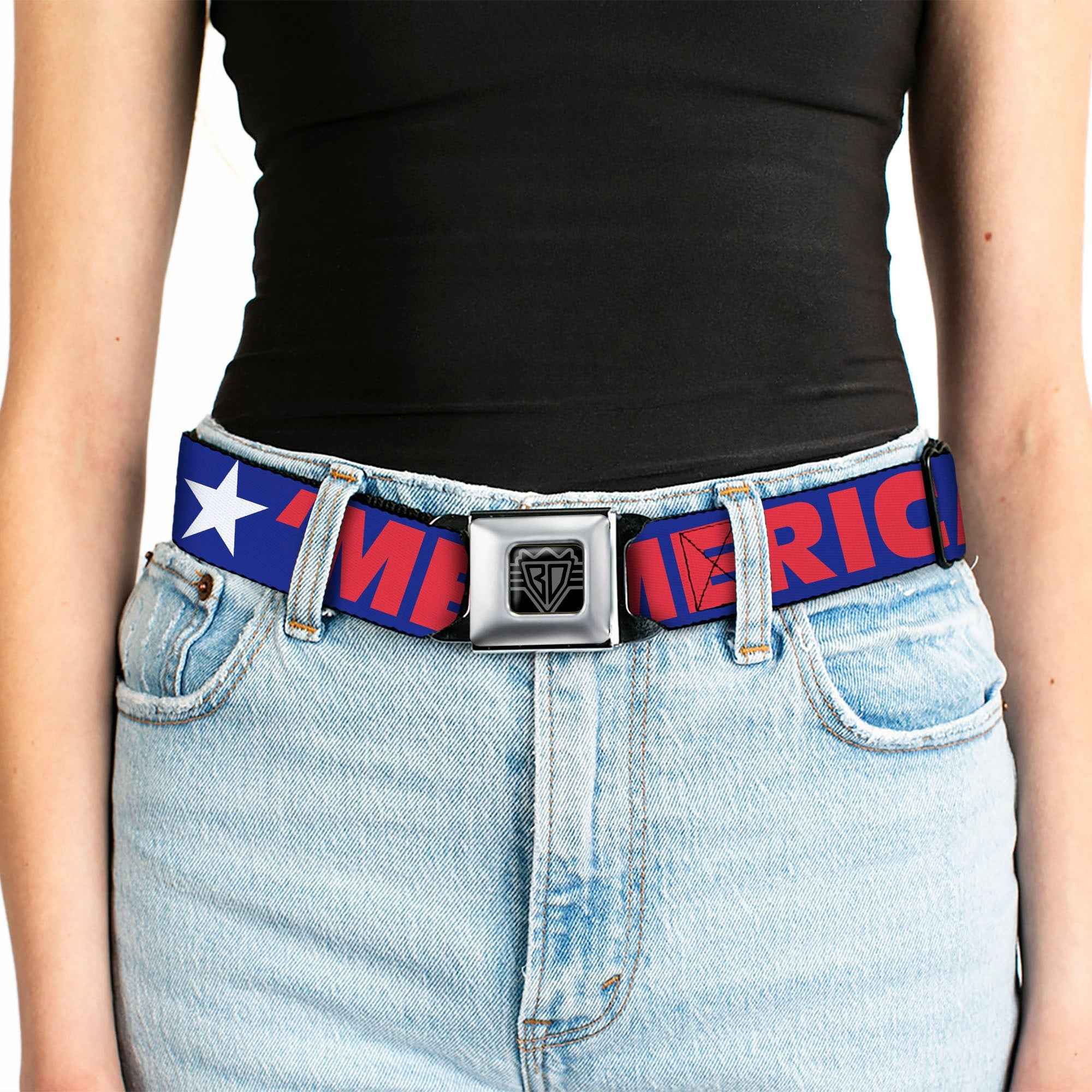 'MERICA Star USA Seatbelt Belt – World Cup 2026 Fan Gear (Blue/Red/White)