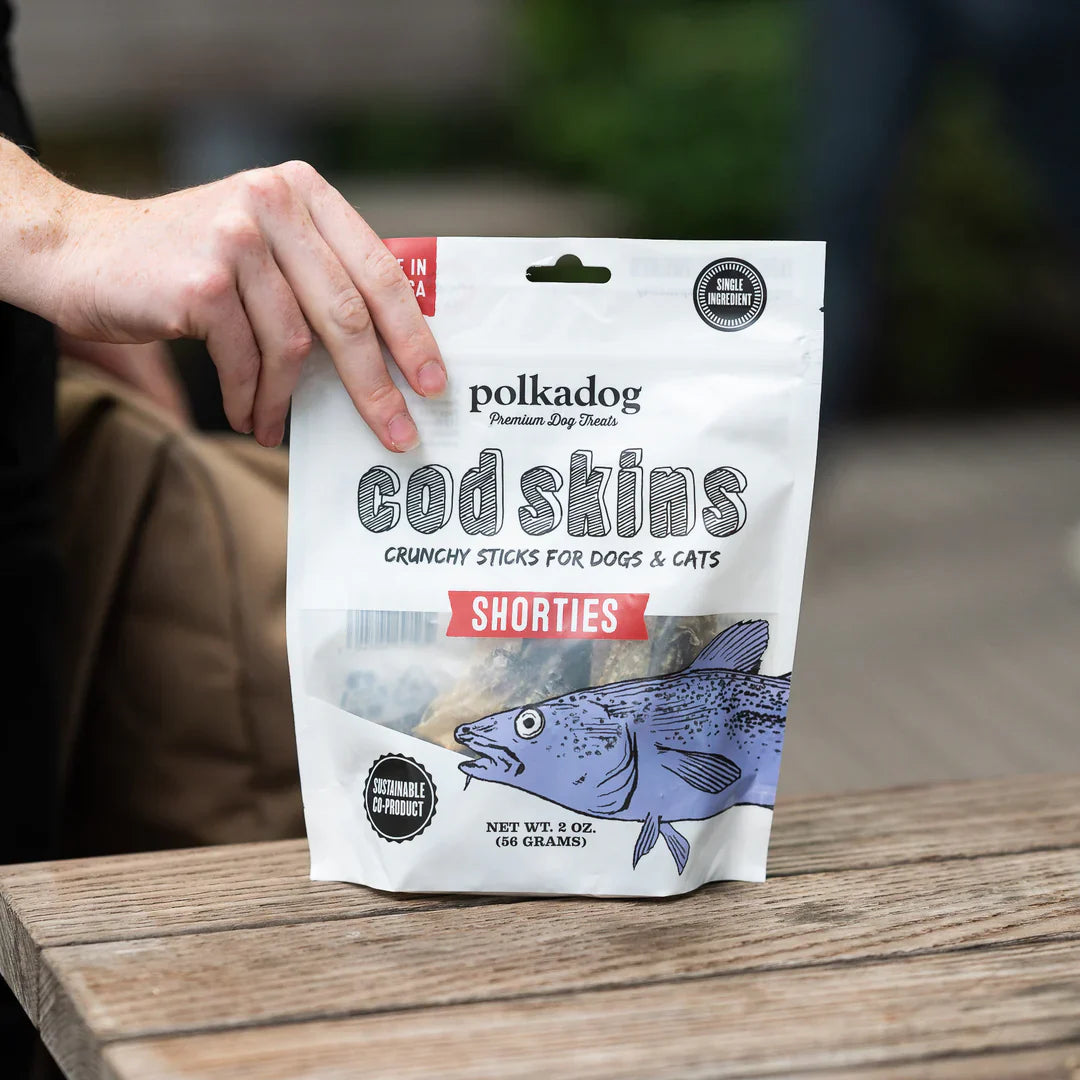 Polkadog Cod Skin Jerky Shorties (2oz) - HT Animal Supply