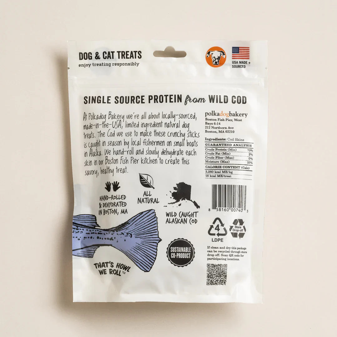 Polkadog Cod Skin Jerky Shorties (2oz) - HT Animal Supply