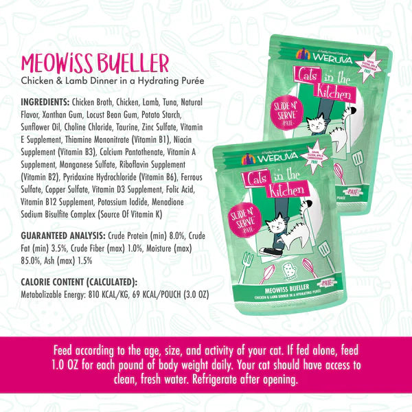 Cats in the Kitchen Pat Slide N Serve Meowiss Bueller Chicken & Lamb Dinner in a Hydrating Pure (3oz)