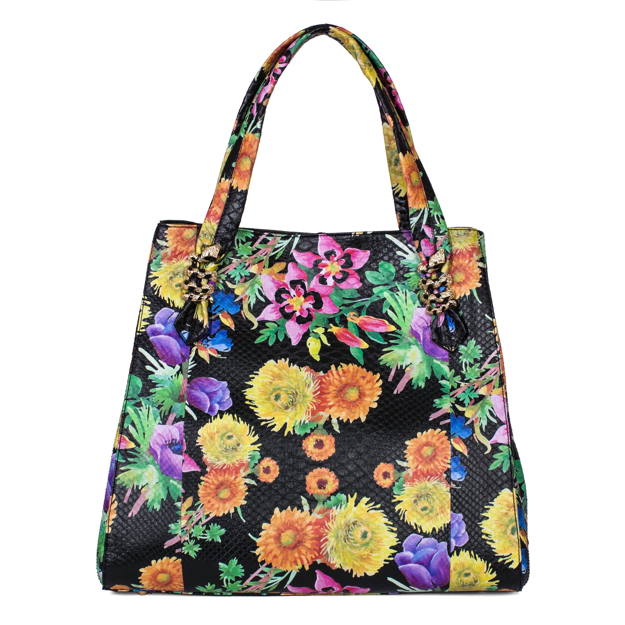 Allysa Payne Large Floral Python Bag with Gold Snake Accessories