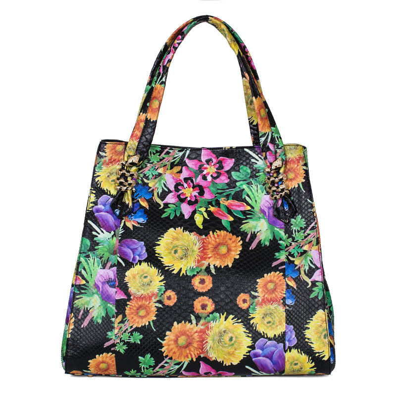 Allysa Payne Large Floral Python Bag with Gold Snake Accessories