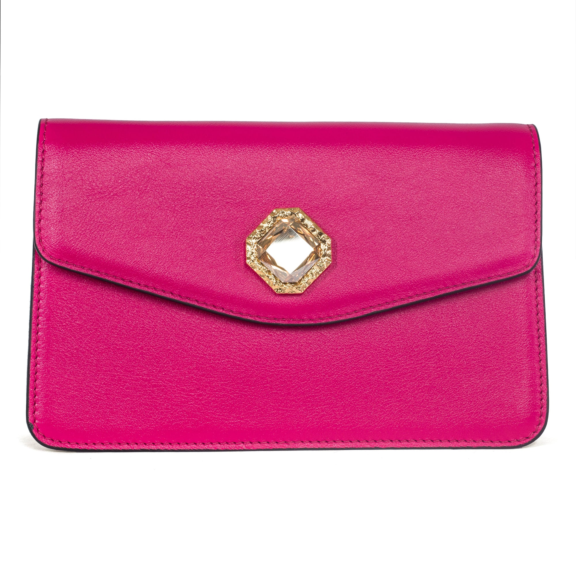 Allysa Payne Vibrant Fuchsia Leather Clutch With Custom Swarovski Stone