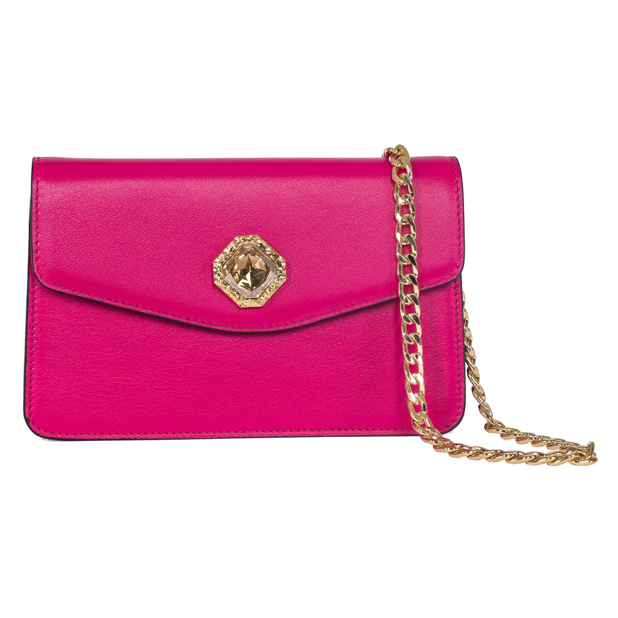 Allysa Payne Vibrant Fuchsia Leather Clutch With Custom Swarovski Stone