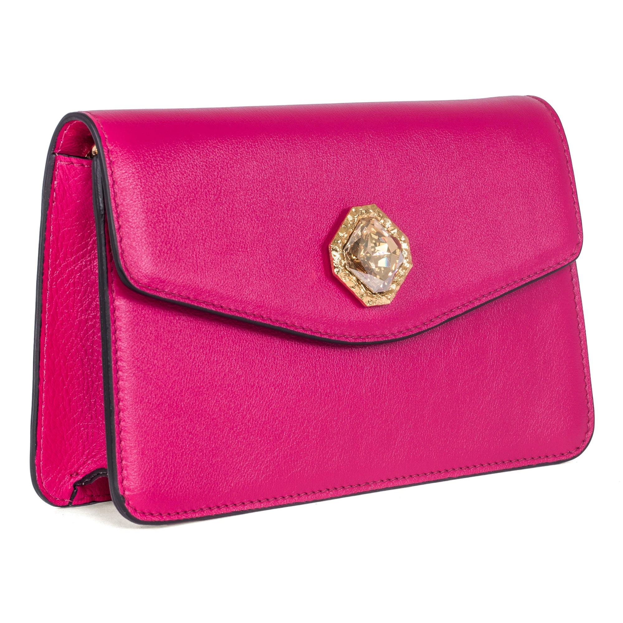 Allysa Payne Vibrant Fuchsia Leather Clutch With Custom Swarovski Stone