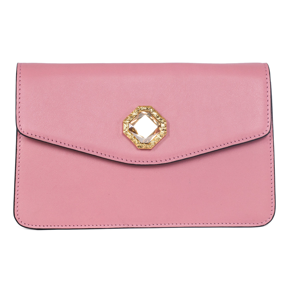 Allysa Payne Soft Pink Leather Clutch With Custom Swarovski Stone