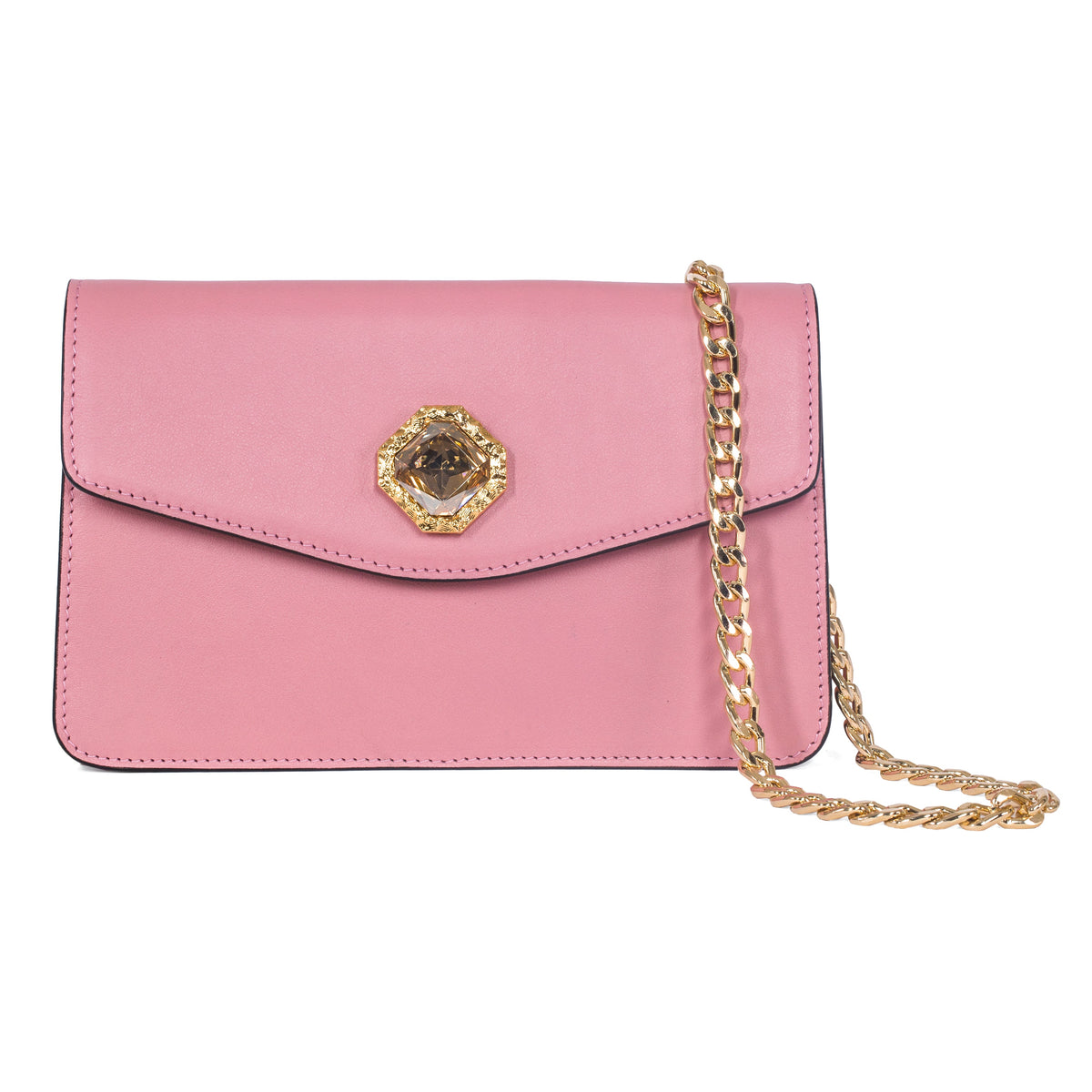 Allysa Payne Soft Pink Leather Clutch With Custom Swarovski Stone