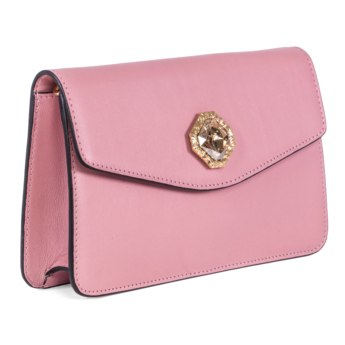 Allysa Payne Soft Pink Leather Clutch With Custom Swarovski Stone