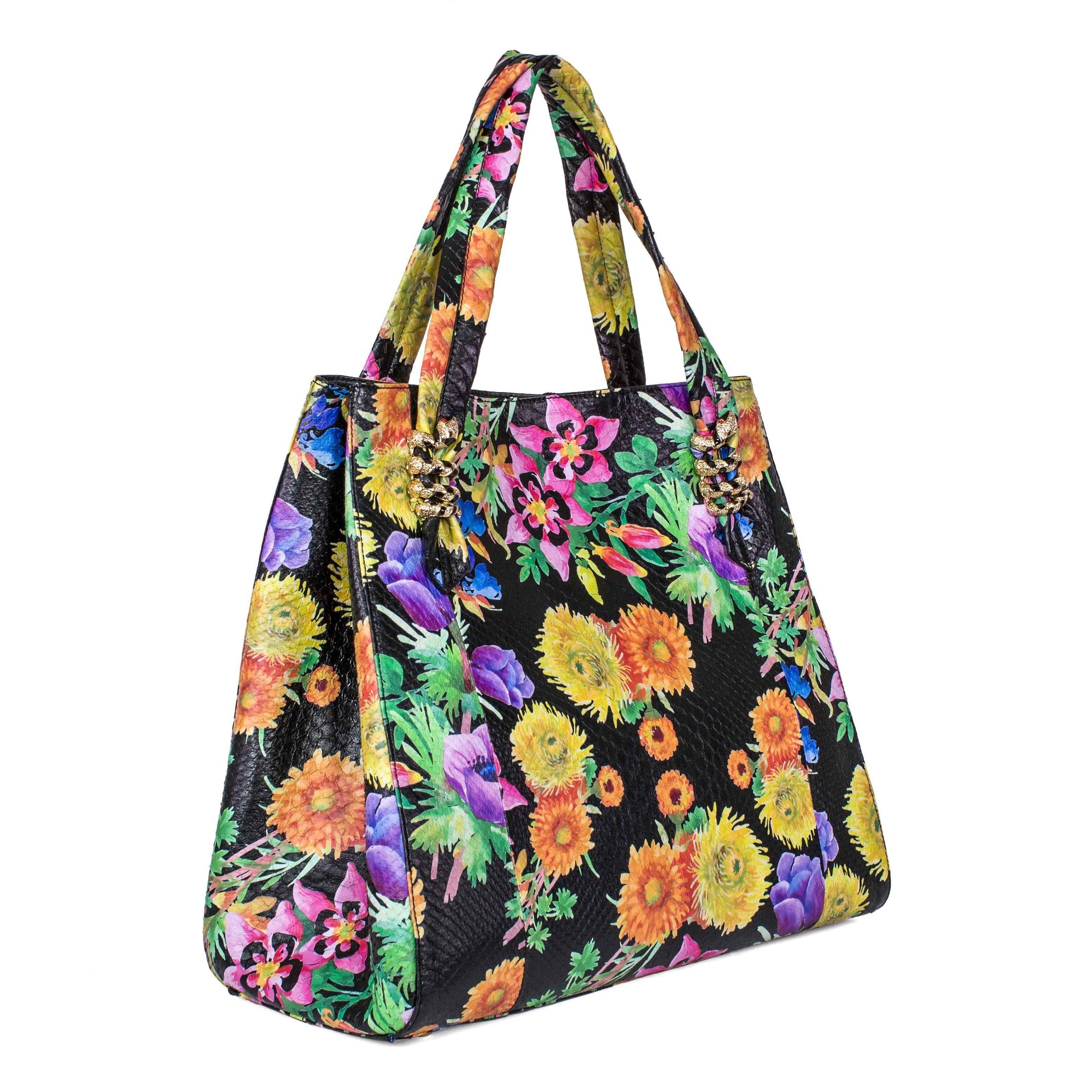 Allysa Payne Large Floral Python Bag with Gold Snake Accessories