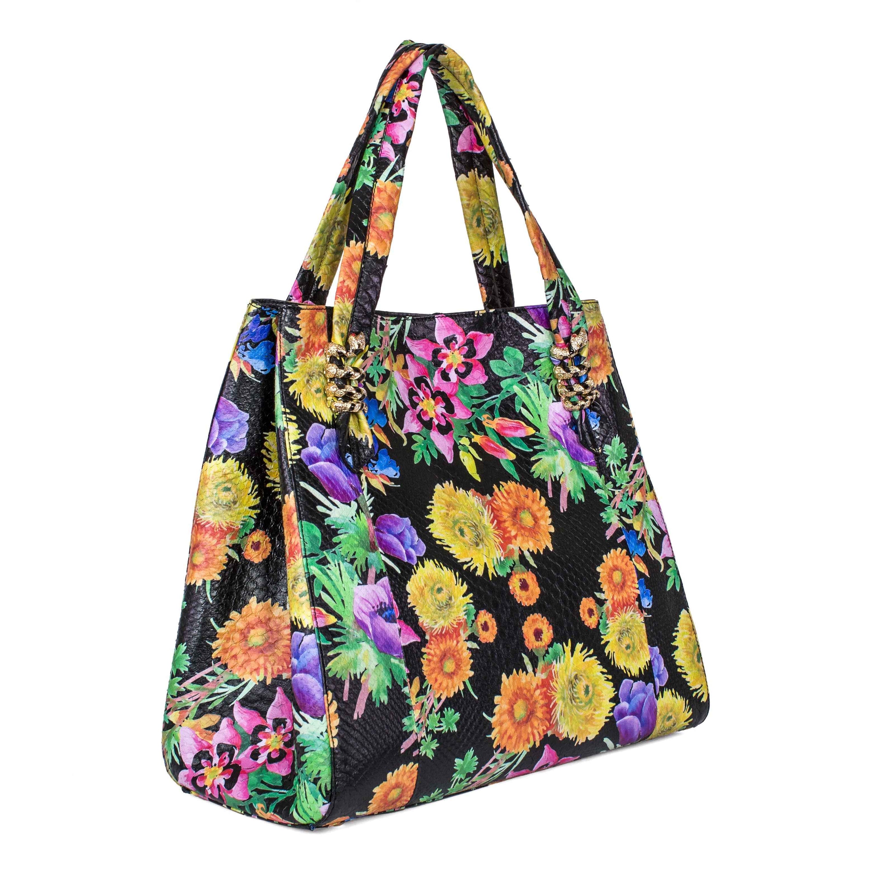 Allysa Payne Large Floral Python Bag with Gold Snake Accessories