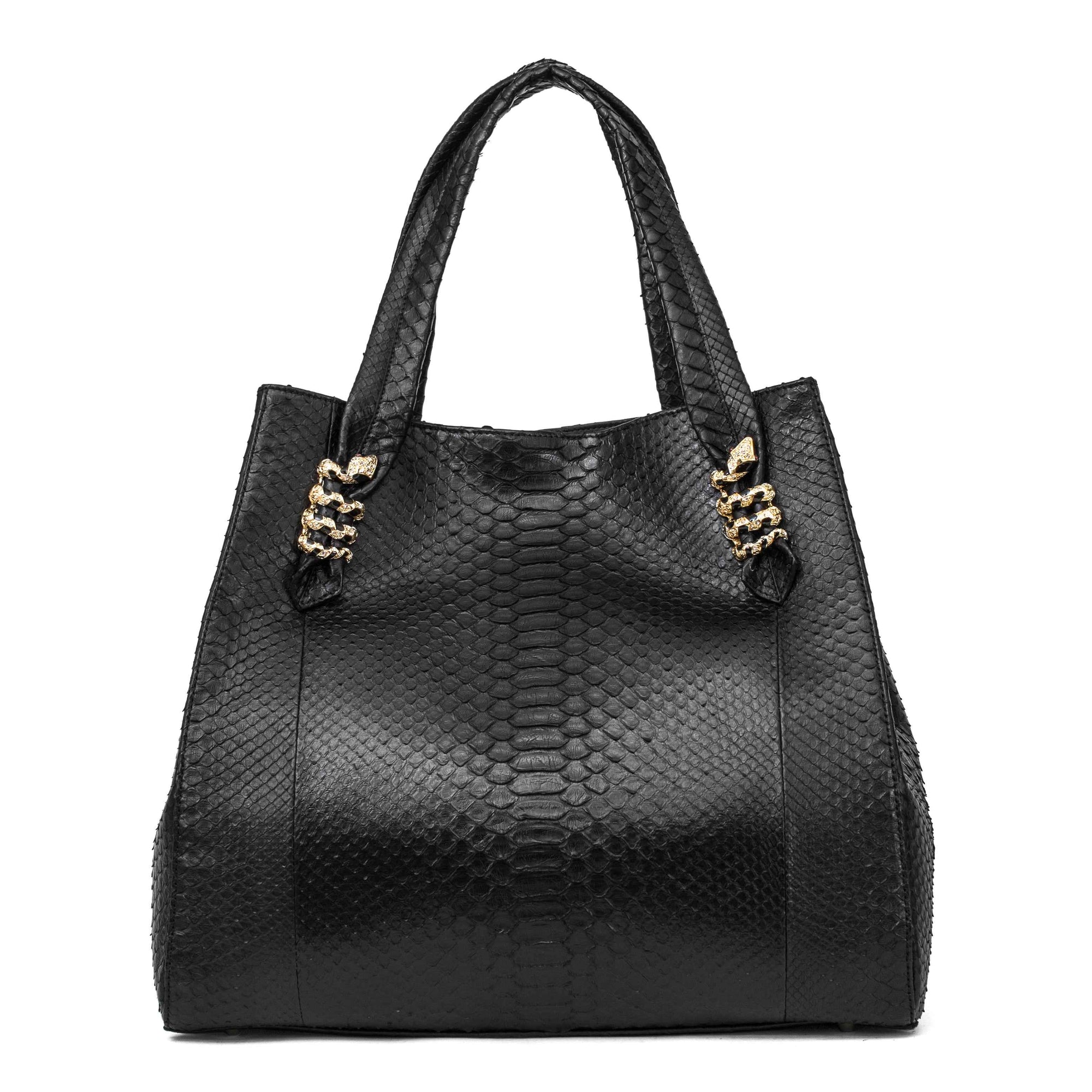 Allysa Payne Large Black Python Shopper Bag