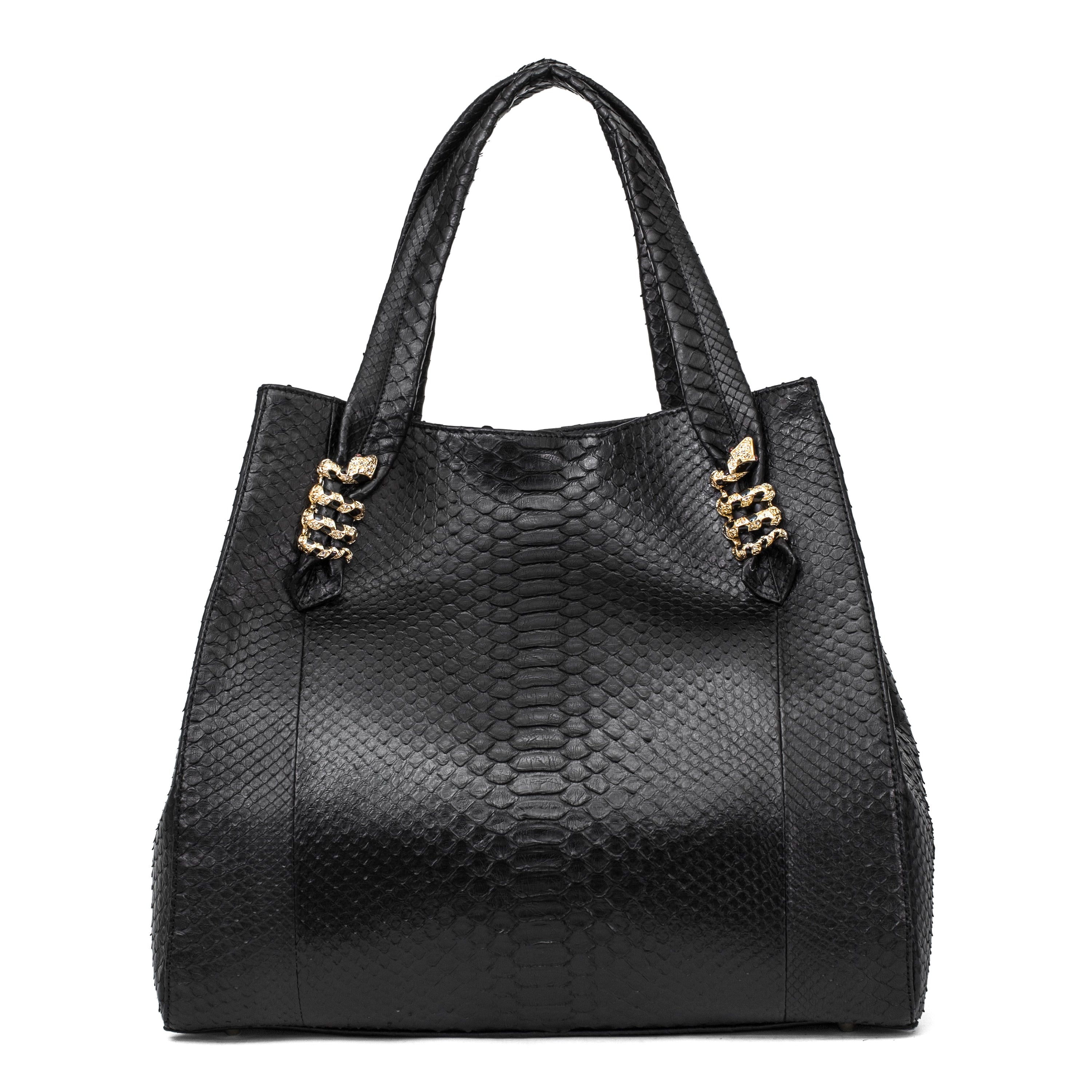 Allysa Payne Large Black Python Shopper Bag