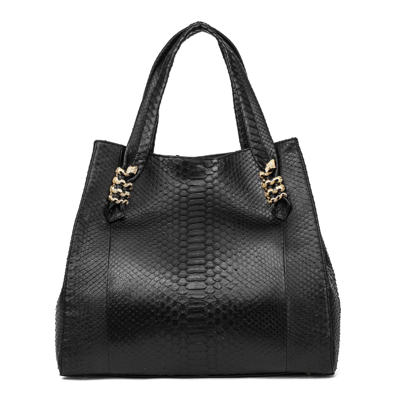 Allysa Payne Large Black Python Shopper Bag