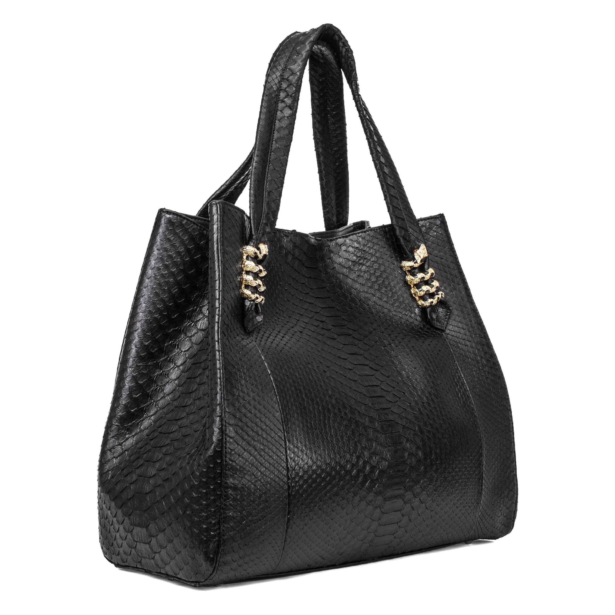 Allysa Payne Large Black Python Shopper Bag