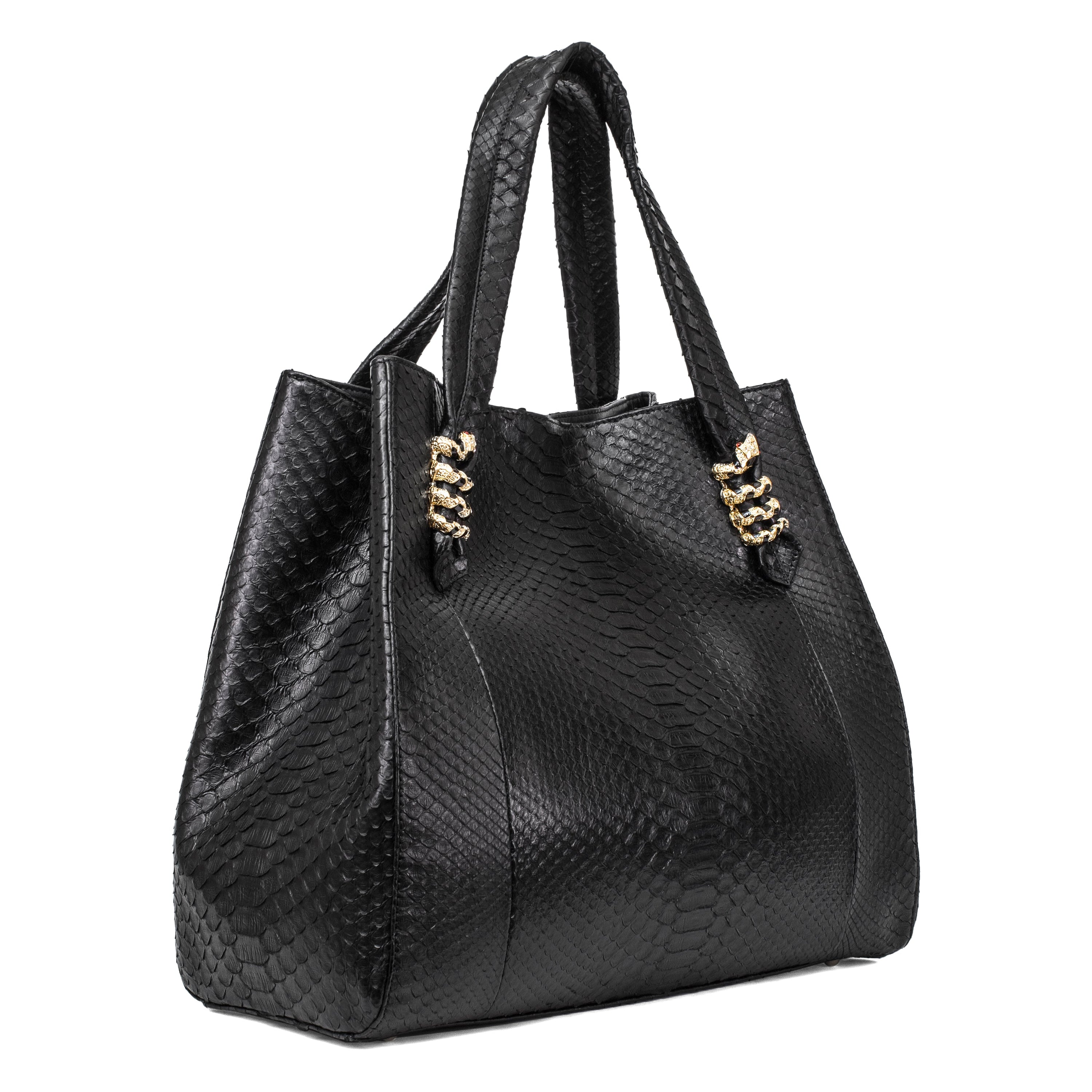 Allysa Payne Large Black Python Shopper Bag