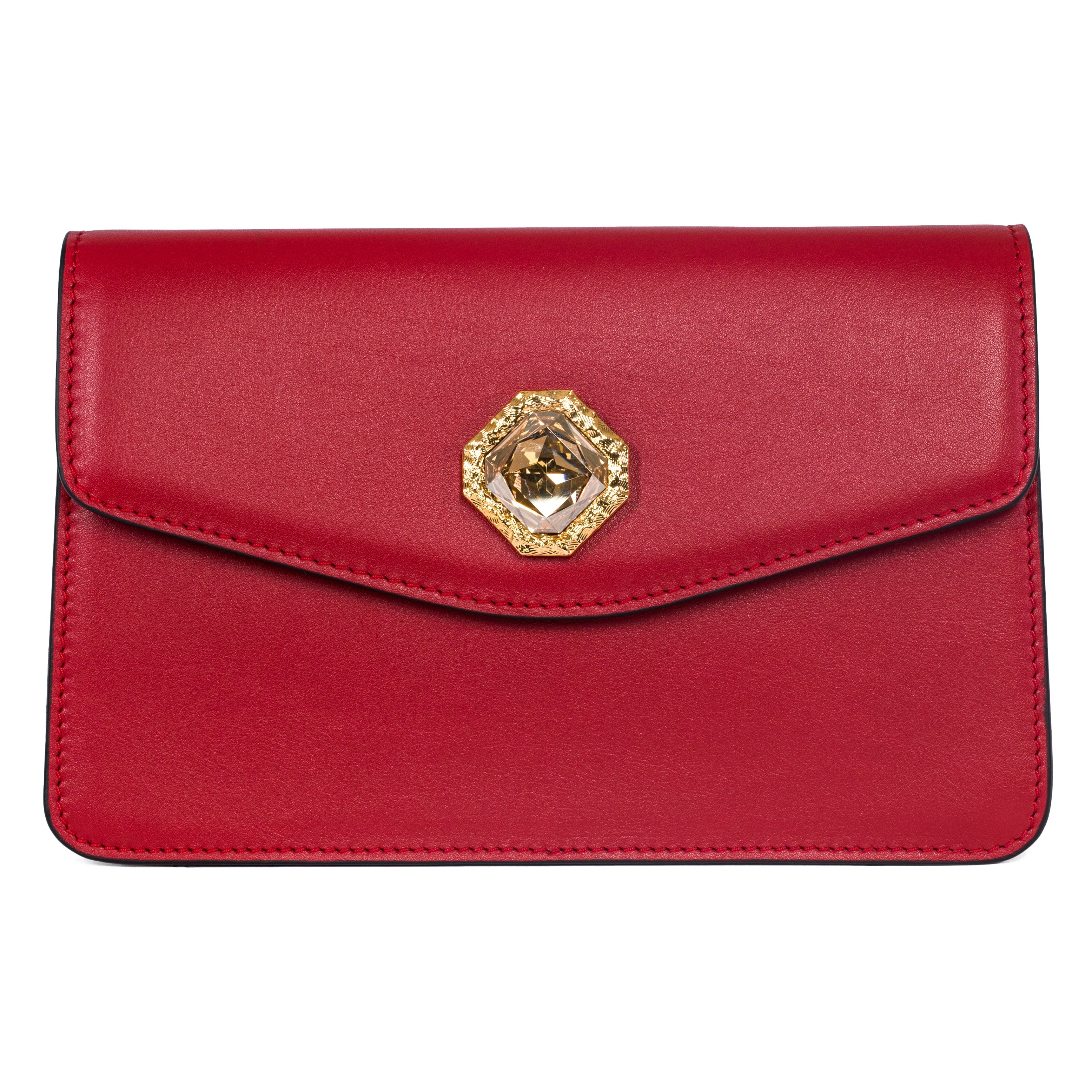 Red Leather Clutch with Custom Swarovski Stone