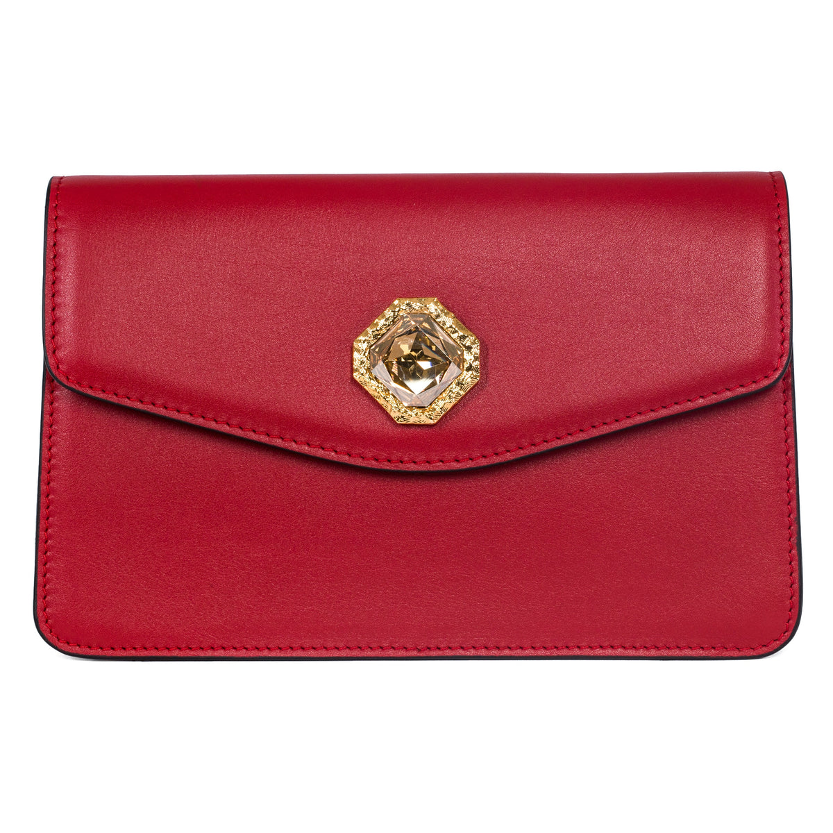 Allysa Payne Red Leather Clutch with Custom Swarovski Stone