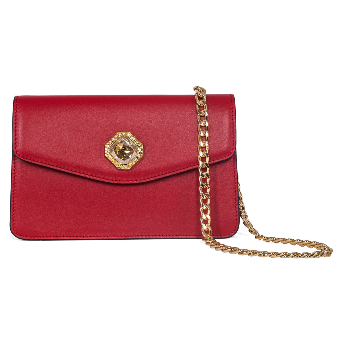 Allysa Payne Red Leather Clutch with Custom Swarovski Stone