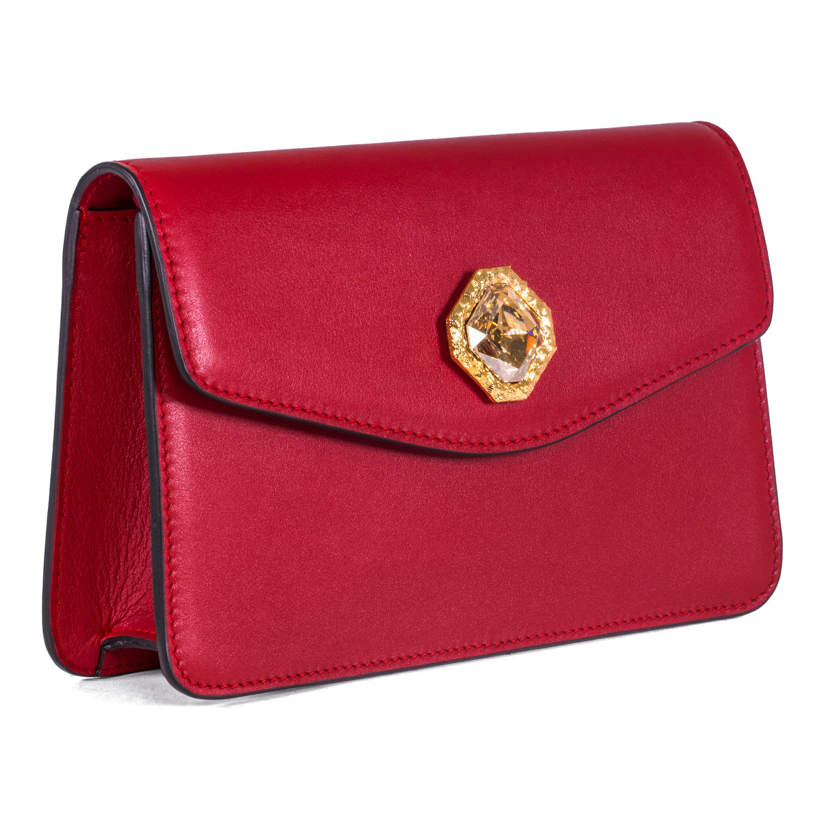 Allysa Payne Red Leather Clutch with Custom Swarovski Stone