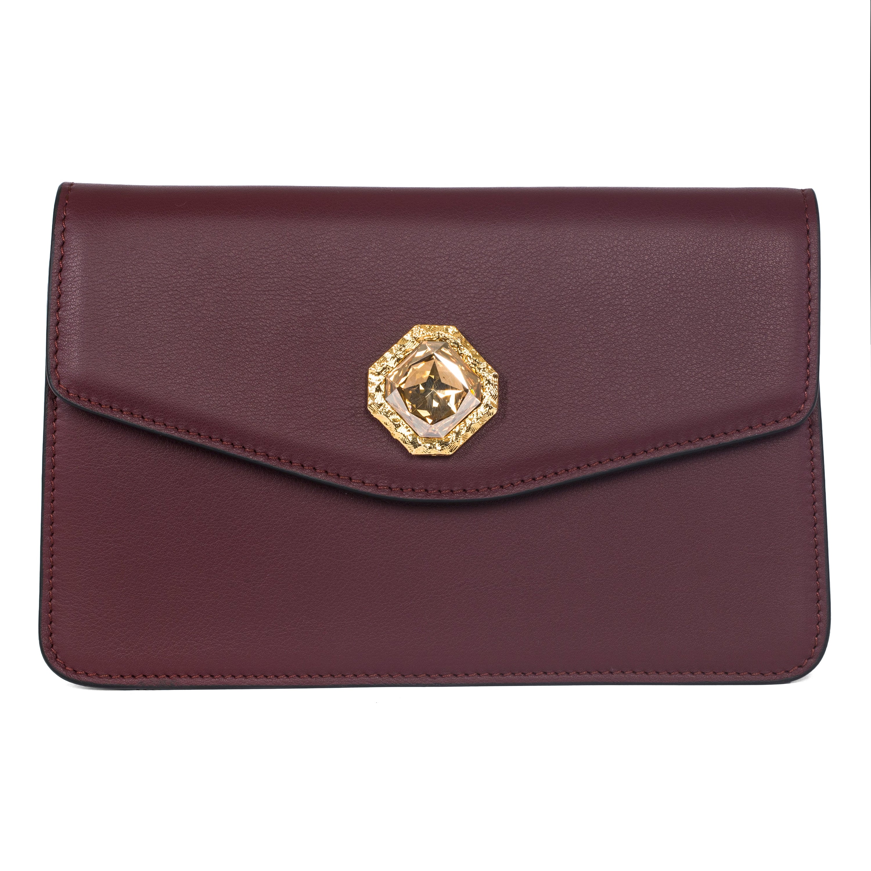 Allysa Payne Bordeaux Leather Clutch With Custom Swarovski Stone