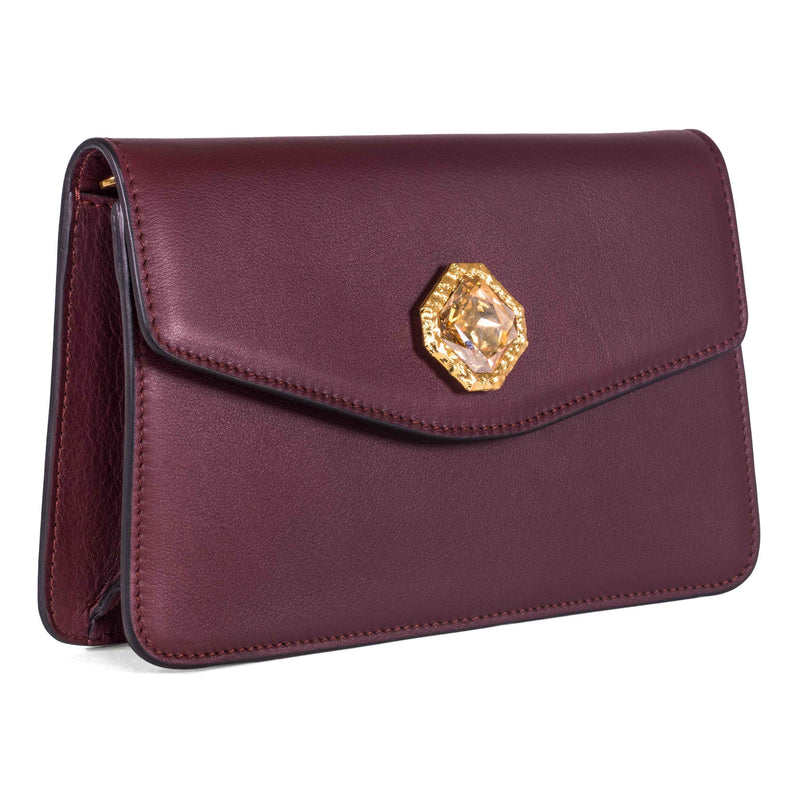 Allysa Payne Bordeaux Leather Clutch With Custom Swarovski Stone