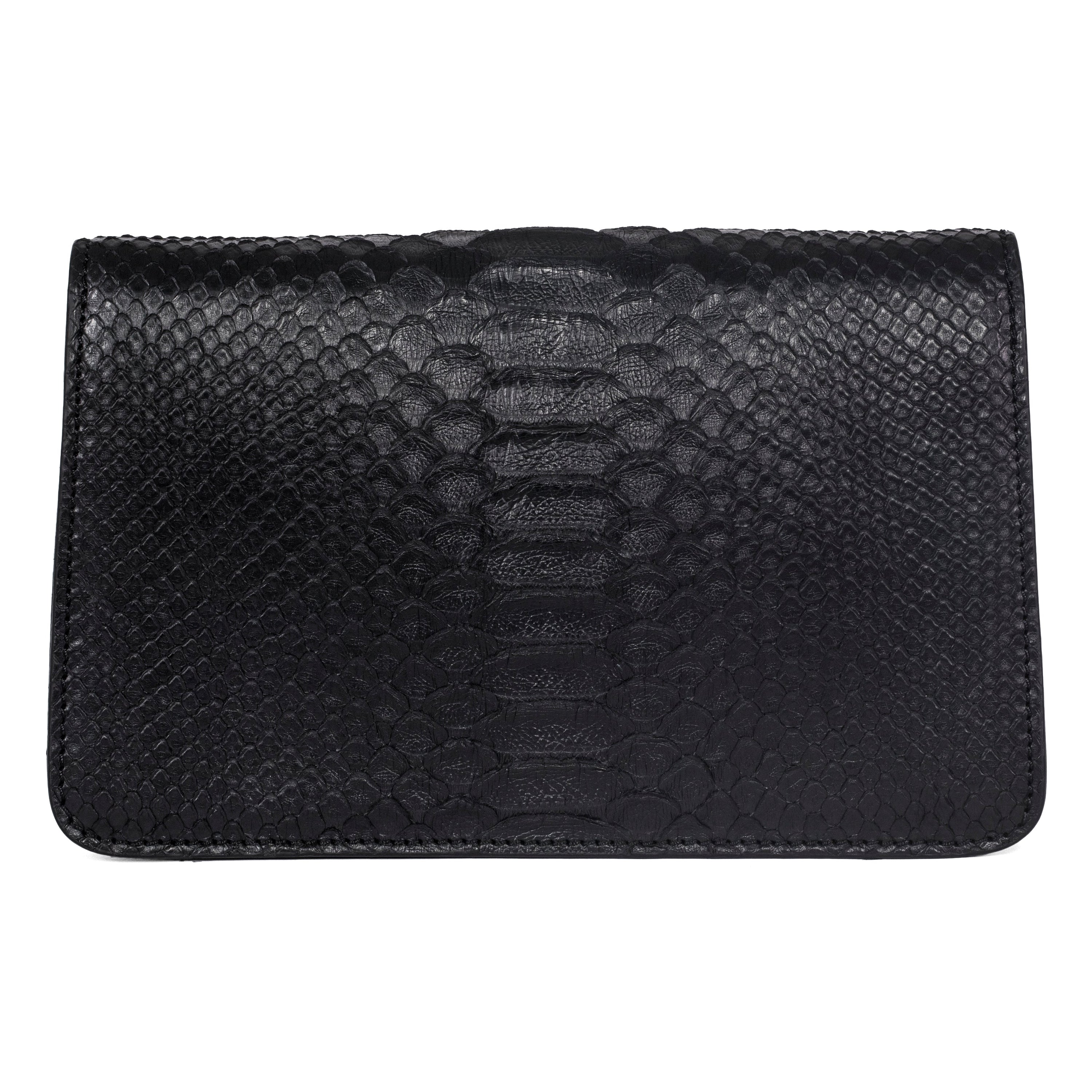 Allysa Payne Black Python Clutch with Custom Swarovski Stone