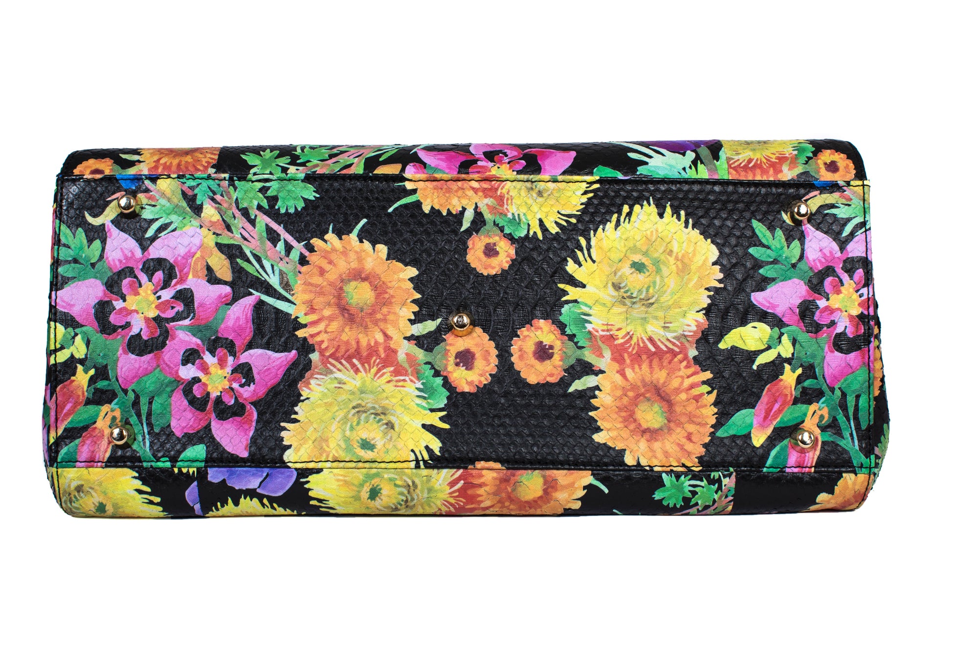 Allysa Payne Large Floral Python Bag with Gold Snake Accessories