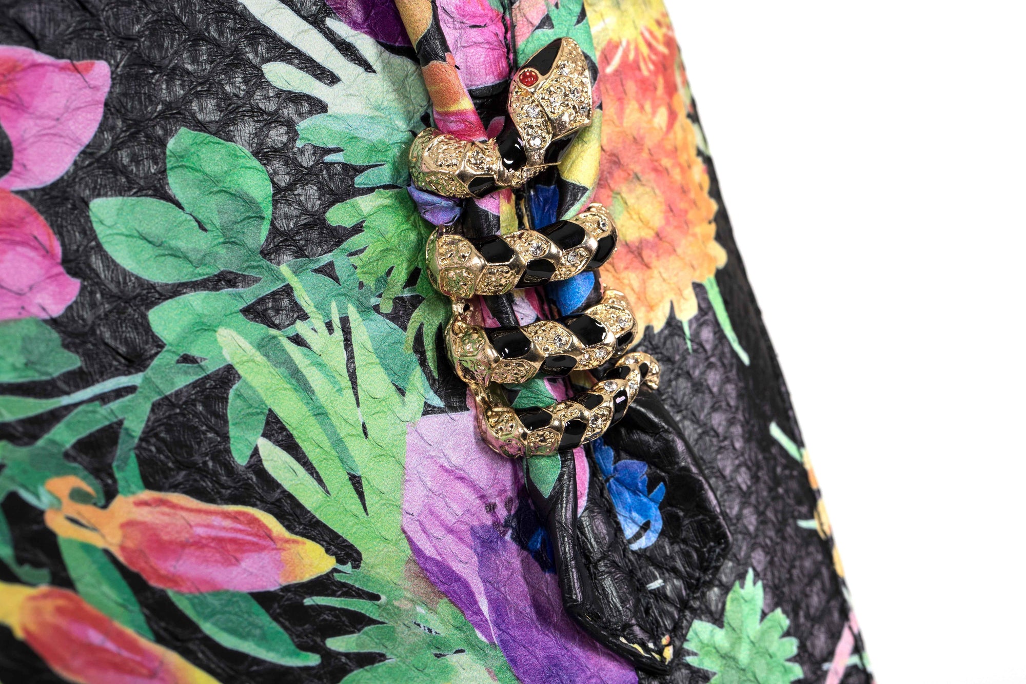 Allysa Payne Large Floral Python Bag with Gold Snake Accessories