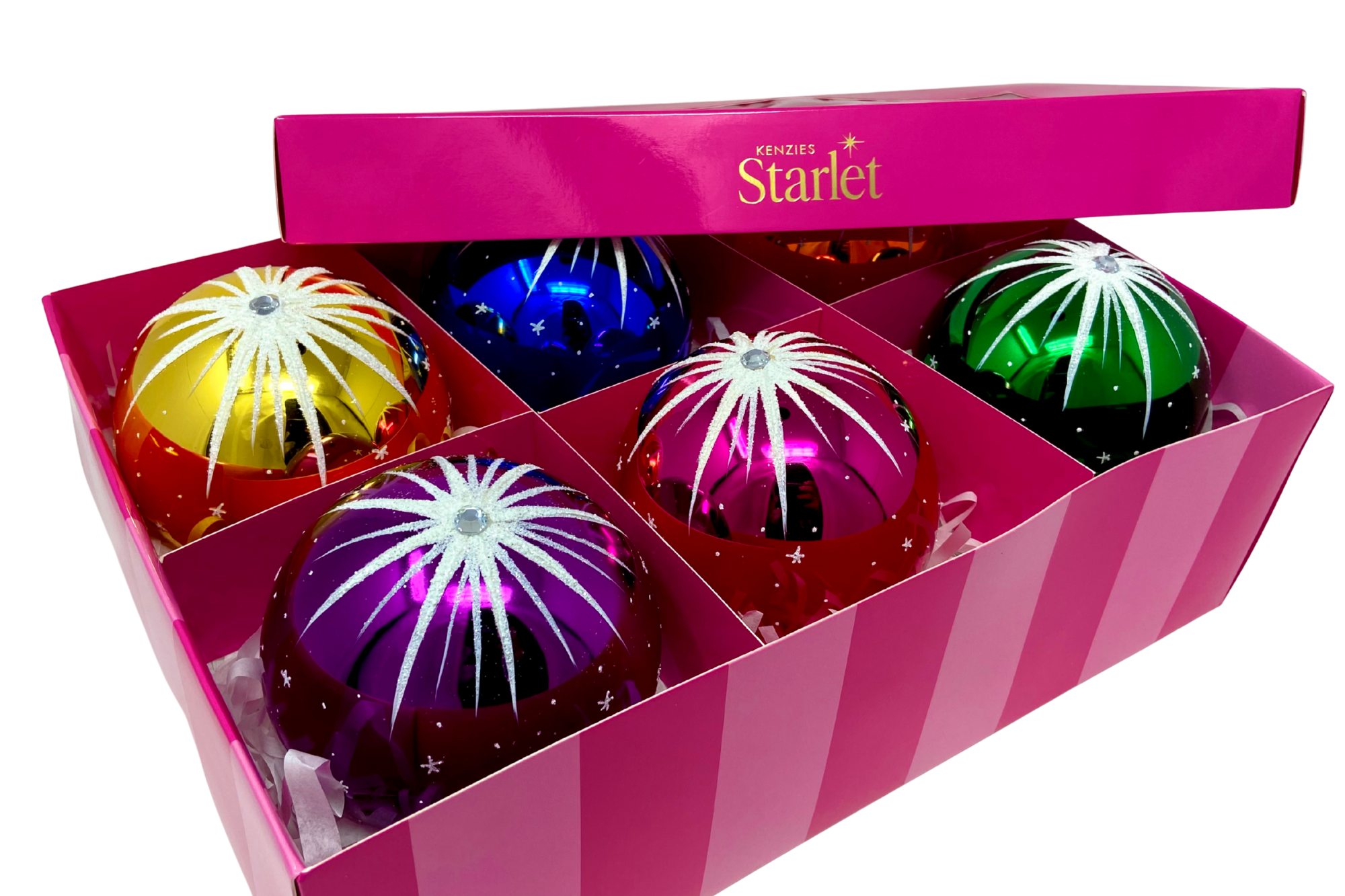 Starlet Glass Christmas Ornaments - Set of 6