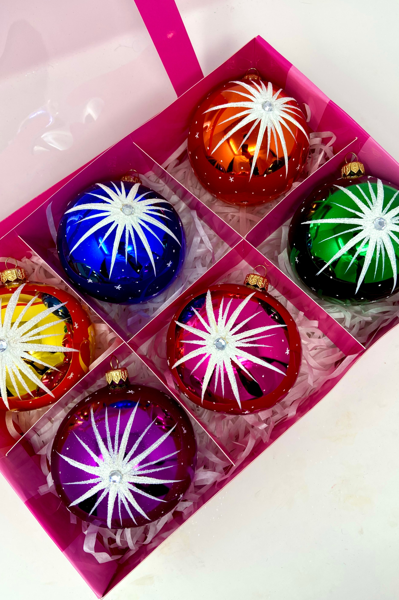 Starlet Glass Christmas Ornaments - Set of 6