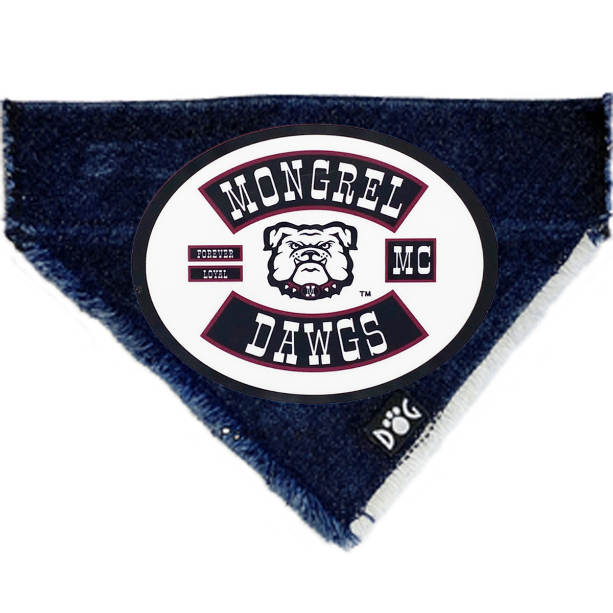Mongrel Dawgs MC Logo (White) Denim Bandanna