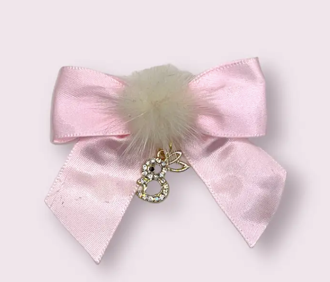 Rhinestone Bunny & Mink Pom Dog Hair Bows