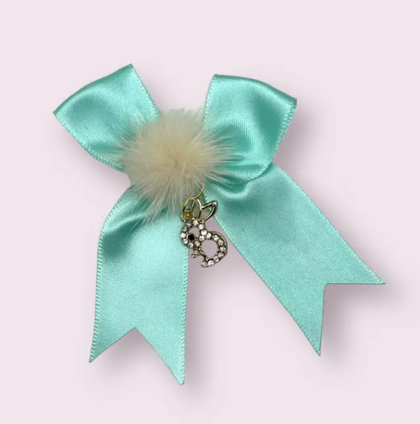 Rhinestone Bunny & Mink Pom Dog Hair Bows