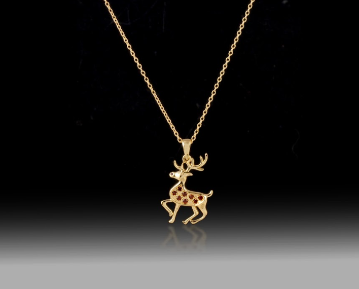 Red Garnet Reindeer Necklace- 925 Sterling Silver