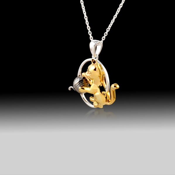 Cat and Yarn Necklace- 925 Sterling Silver 18k Gold Plated