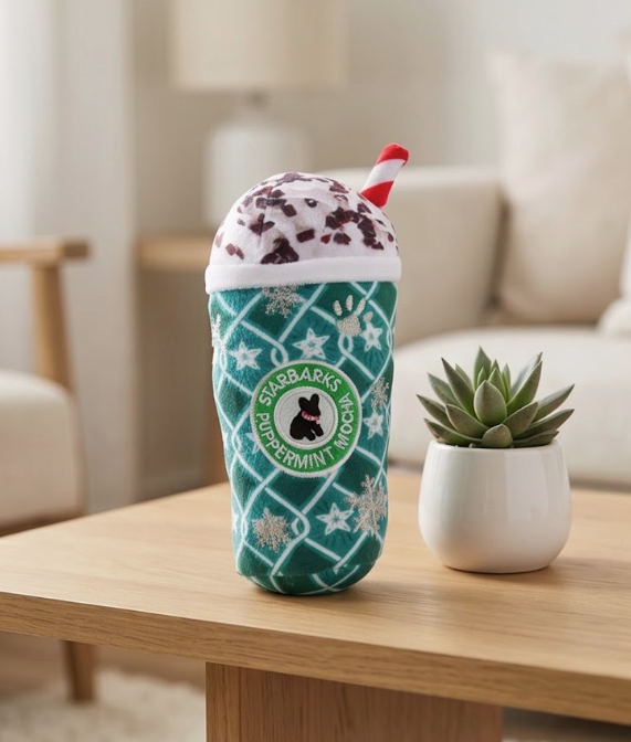 Haute Diggity Dog Starbarks Puppermint Mocha Holiday Cups Christmas Plush Dog Toy