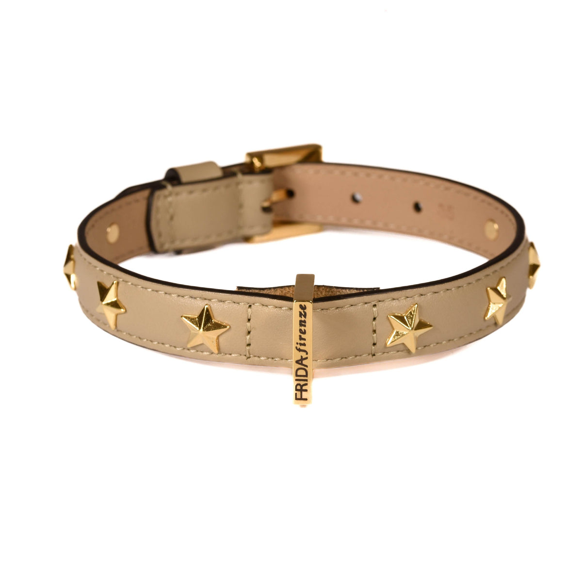 Leather Dog Collar in Mud - Stud Star, Made in Italy